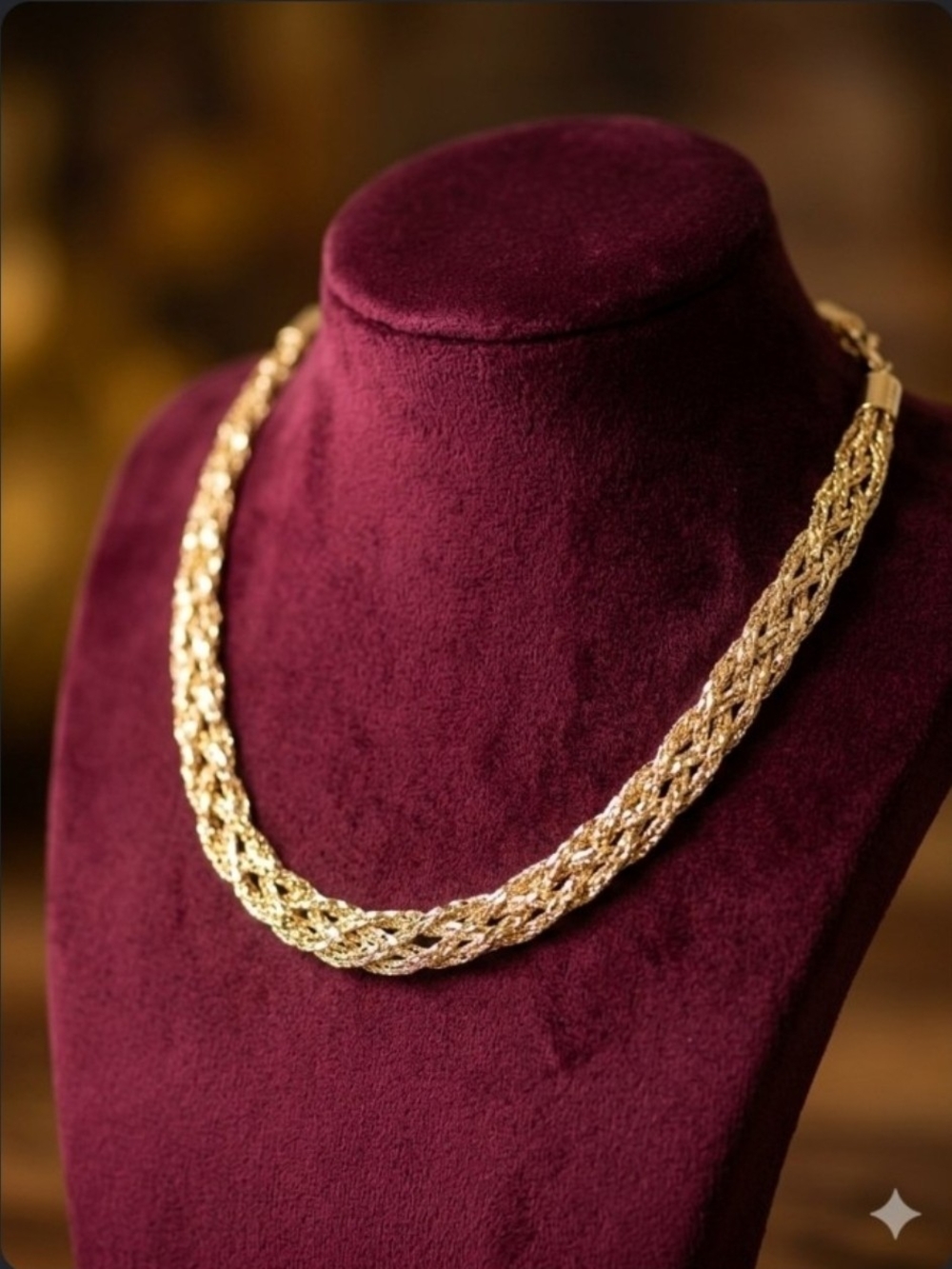 Vintage Gold Braided Mesh Statement Necklace